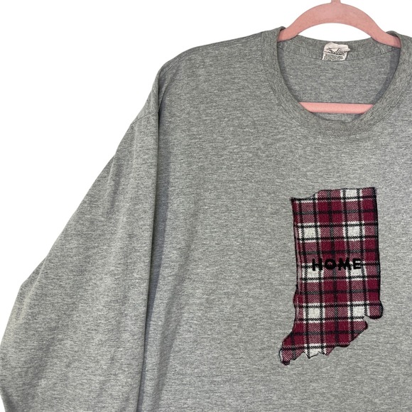 Jerzees Indiana Home Plaid Patch Long Sleeve T-Shirt Mens XL Gray Heavyweight - Picture 2 of 11